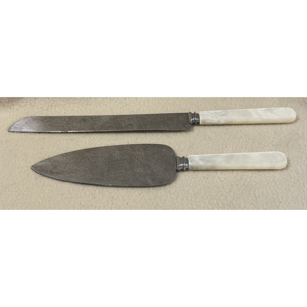 Treasure Masters Sheffield England Pearlized Handles Knife Cake Serving Set Vtg